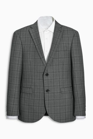 Grey Check Tailored Fit Suit: Jacket